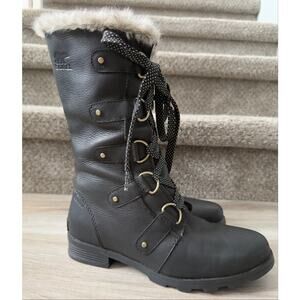 Sorel Women’s Black Leather Lace Up Faux Fur Boots - Size 8.5
